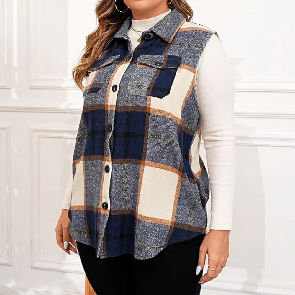 🍂 NWT Plaid Flannel Longline Vest Shacket Plus Size (Fits like 2XL) 🍂 - Picture 2 of 6